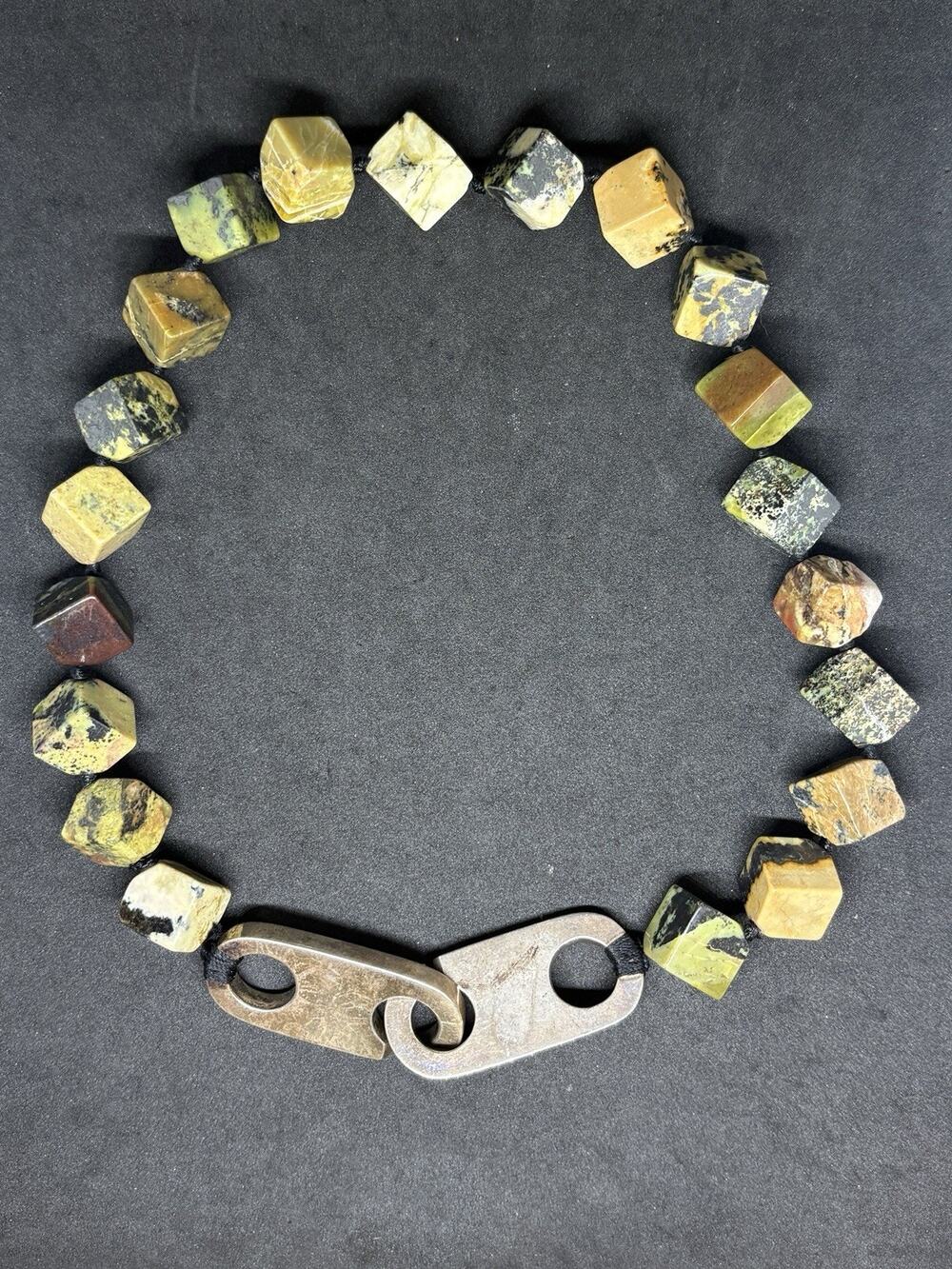 Patricia Von Musulin Vintage Jasper Agate Cube Faced Sterling Silver Necklace 18